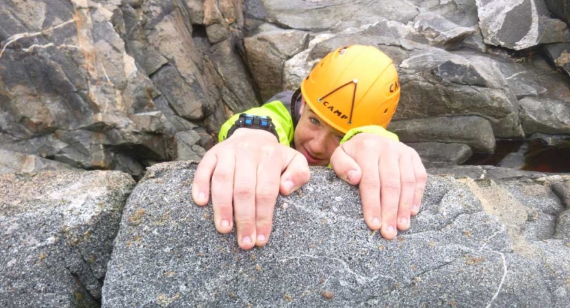 middle school student learns to rock climb
